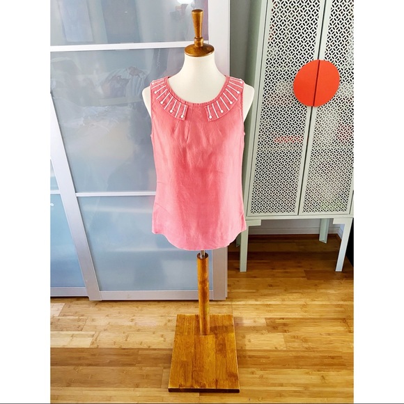 Boden Beaded Embellished Collar Blouse in Coral - Picture 1 of 10